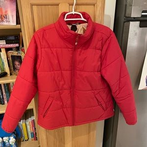 REI red puffy warm cozy coat